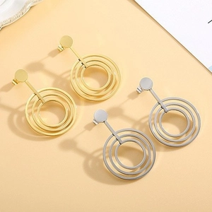 Geometric Layered Concentric Circle Dangle Earrings Stainless Steel Minimalism Round Hoop Fashion Jewelry For Women