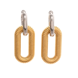 18k gold plated textured oval hoop earrings with silver polished accent for women