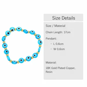 Dettaglio del bracciale Evil Eye da 17cm con perline in resina e distanziali placcati oro 18K