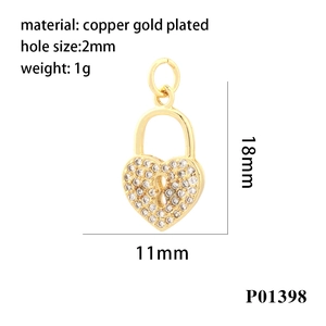 Detail of gold heart pendant with zircon showing dimensions 18mm by 11mm and weight 1g