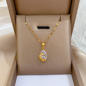 Titanium waterdrop necklace with crystal phoenix accent in a luxury brown jewelry box