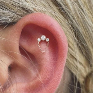S925 sterling silver tassel chain earring with three sparkling zircon stones in rose gold