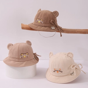 Cord-Anglerhut für Babys mit Bärenohren und Kinnriemen in Creme, Beige und Brauntönen