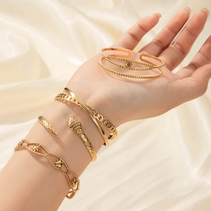 Stainless Steel Open Cuff Bangle Bracelet Gold Plated Snake Evil Eye Geometric Hollow Star Minimalist Jewelry For Women