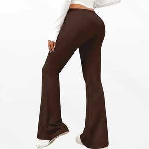 Back view of brown flared maternity yoga leggings with high waist support