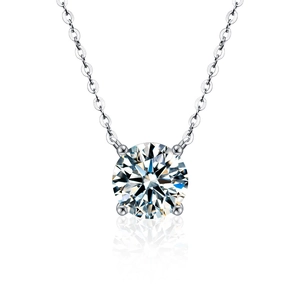 Classic S925 sterling silver moissanite necklace with four-claw brilliant cut pendant