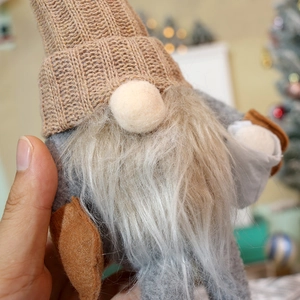 Knitted Christmas heart gnome plush doll ornament with grey body and long white beard