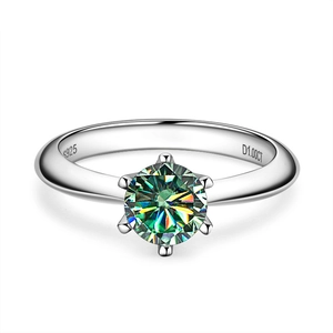 Classic 1ct D-color moissanite ring with six-prong S925 sterling silver setting