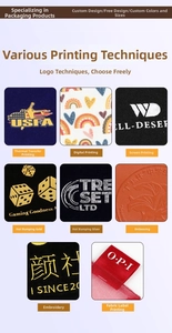 Showcase of 8 printing techniques including gold foil and embroidery on fabric pouches