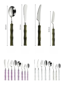 Detailed size chart for 304 stainless steel cutlery with bamboo style handles