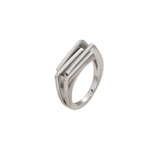 Anello geometrico a tre strati in argento minimalista con finitura in metallo lucido