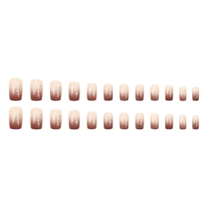 Brown gradient square press-on nails with silver glitter sparkles 24pcs set