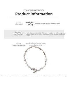 Détails du collier perles et papillon zircon, longueur 47,4cm avec extension de 2,3cm