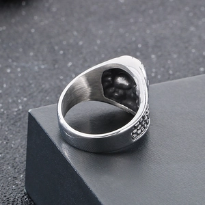 Retro punk style stainless steel skull ring with vintage textured finish for men