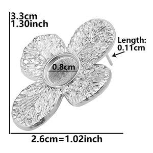 Macro view of 304 stainless steel floral earring stud with size measurements in inches