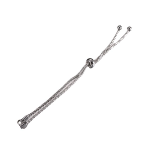 Silver stainless steel box chain bolo bracelet with adjustable slider and round ends