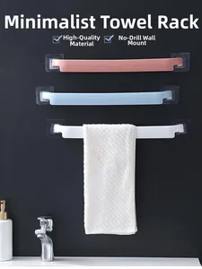 Three-color minimalist wall-mounted towel rack with drill-free adhesive installation