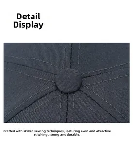 Detailed macro view of the baseball cap crown with durable stitching and top button