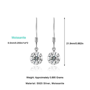 Classic S925 sterling silver drop earrings featuring brilliant 2 carat moissanite stones