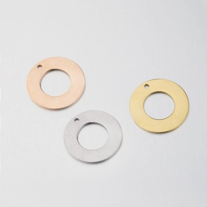 Polished stainless steel round pendant charms in rose gold, silver and gold finishes