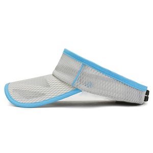Kids quick-dry mesh visor hat in light grey with sky blue trim for sun protection