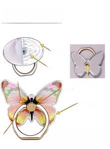 Detailed view of rotating butterfly phone ring holder with zinc alloy and CNC finish