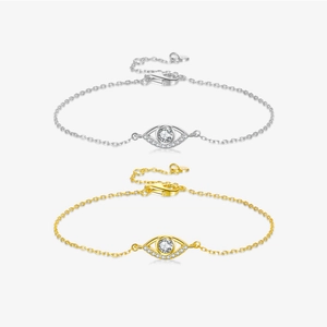 S925 Sterling Silver Evil Eye Bracelet For Women Elegant Rhinestone Inlaid Adjustable Link Chain Dainty Jewelry Gift