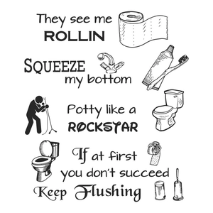 Creative PVC bathroom wall stickers with funny rockstar quotes and hand-drawn line icons