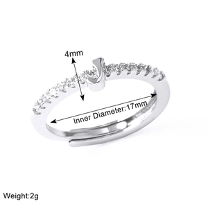 Detail view of adjustable silver ring with letter J charm showing 4mm height and 17mm diameter