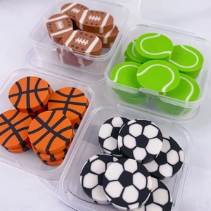 Colorful ball shaped erasers set including basketball and soccer in plastic cases