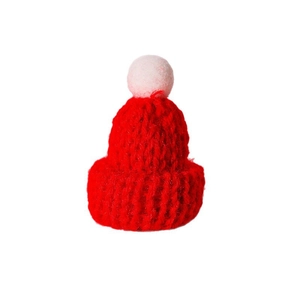 Mini red knitted Christmas hat with white pompom for holiday decor and hair accessories