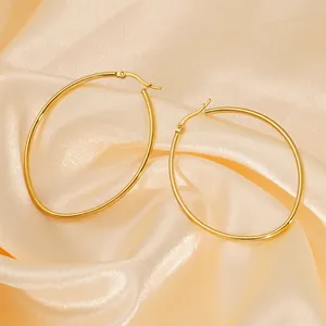 Oval Hoop Earrings 18K Gold Plated Stainless Steel Geometric Minimalist Large High Polish Fashion Jewelry For Women
