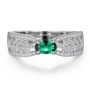 Elegante anello con smeraldo e tormalina, design a spiga di grano e micro-pavé di diamanti