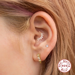 Zilveren 925 oorsieraden set met kraakbeenclip en zirkonia oorknopjes voor dames