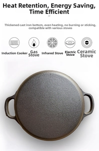 Detailed view of thickened cast iron pan base with grainy texture for induction stoves