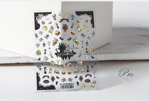 Detailed view of TS-191 Halloween nail stickers with pumpkins, castles and bats