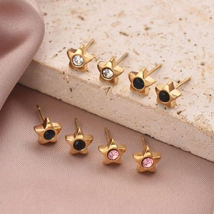 Boucles Oreilles Étoiles En Acier Inoxydable Avec Zircon Étincelant Plaqué Or 14K Bijoux De Mode Pour Femmes Filles