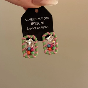 S925 silver square crystal stud earrings with colorful stones and candy colors