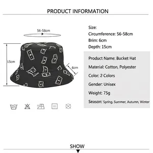 Cappello da pescatore unisex con stampa dollaro US, misura 56-58cm per il sole