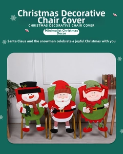 Detail of Christmas chair covers featuring 3D Santa, Snowman and Elf felt designs