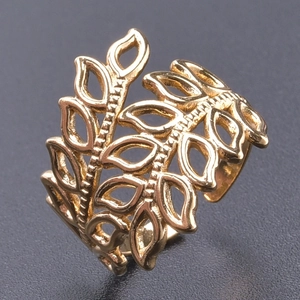 Macro shot of gold leaf pattern ring detail with intricate hollow vein textures