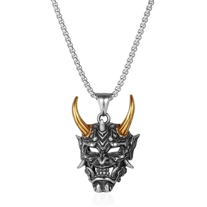 Hannya Mask Pendant Necklace Stainless Steel Chain Copper Alloy Oni Ghost Gothic Punk Jewelry For Men Halloween Gift