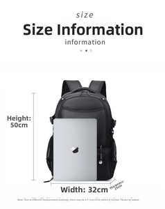 Water-resistant sports backpack with size details and large main storage compartment