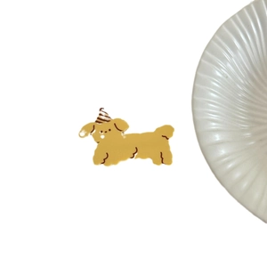 Cute yellow puppy hair clip with birthday hat, Japanese style accessory for girls