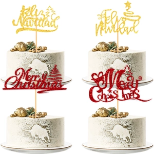 Christmas Cake Toppers Glitter Paper Merry Christmas Feliz Navidad Lettering Star Tree Dessert Decor Party Accessory