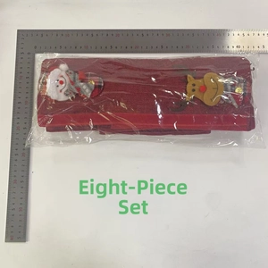 8-piece set of Christmas burlap fridge handle covers featuring snowman and reindeer