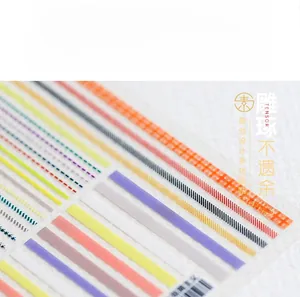 Close-up of pastel 5D striped nail stickers showing fine lines and colorful textures