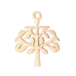 Detailed close-up of rose gold tree of life pendant showing hollowed out metal patterns