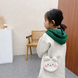 Cute white teddy fleece bear crossbody bag for toddlers featuring 3D ears and soft fabric