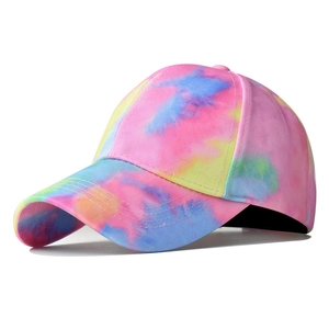 Women Cotton Baseball Cap Tie Dye Style With Ponytail Hole Adjustable Outdoor Sun Protection Fashion Casual Hat